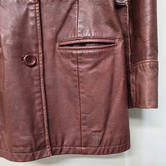 Vintage 90s Y2K Frye Leather Jacket Coat Medium Brown Button Front Hippie Rocker - Picture 4 of 9